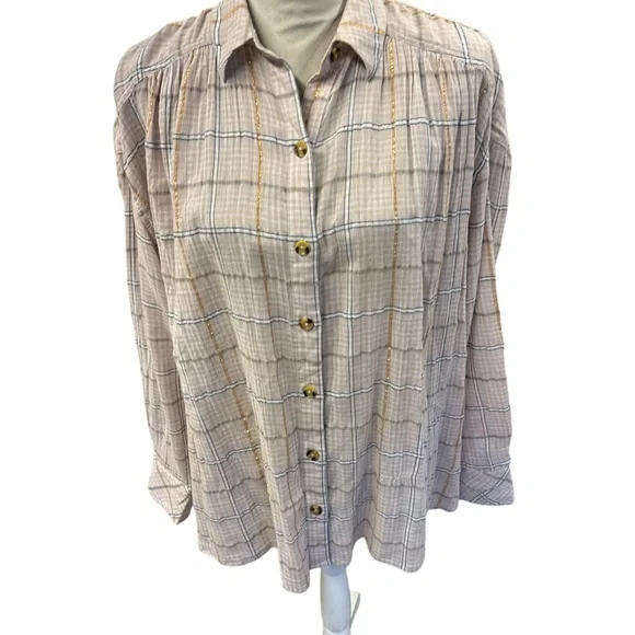 Free People Metallic Plaid Button-Up Shirt - Picture 4 of 9